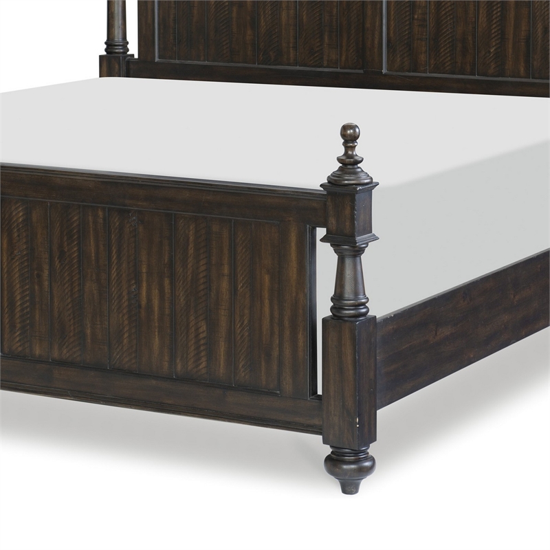 Berey Queen Bed- Classical Column Pilasters- Driftwood Dark Brown Finish