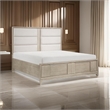 Owen Queen Platform Bed- Storage Drawers- Upholstery- Light Beige Wood