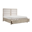 Owen Queen Platform Bed- Storage Drawers- Upholstery- Light Beige Wood