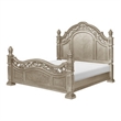 Lumi Queen Bed- Classical Metal Scrollwork- Glossy Platinum and Gold Tones