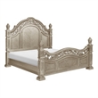 Lumi Queen Bed- Classical Metal Scrollwork- Glossy Platinum and Gold Tones