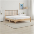 Lika Full Platform Bed- Vertical Slatted Headboard- Natural Brown Wood