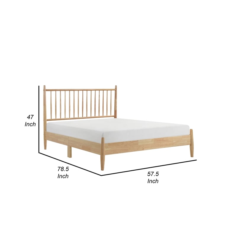 Lika Full Platform Bed- Vertical Slatted Headboard- Natural Brown Wood