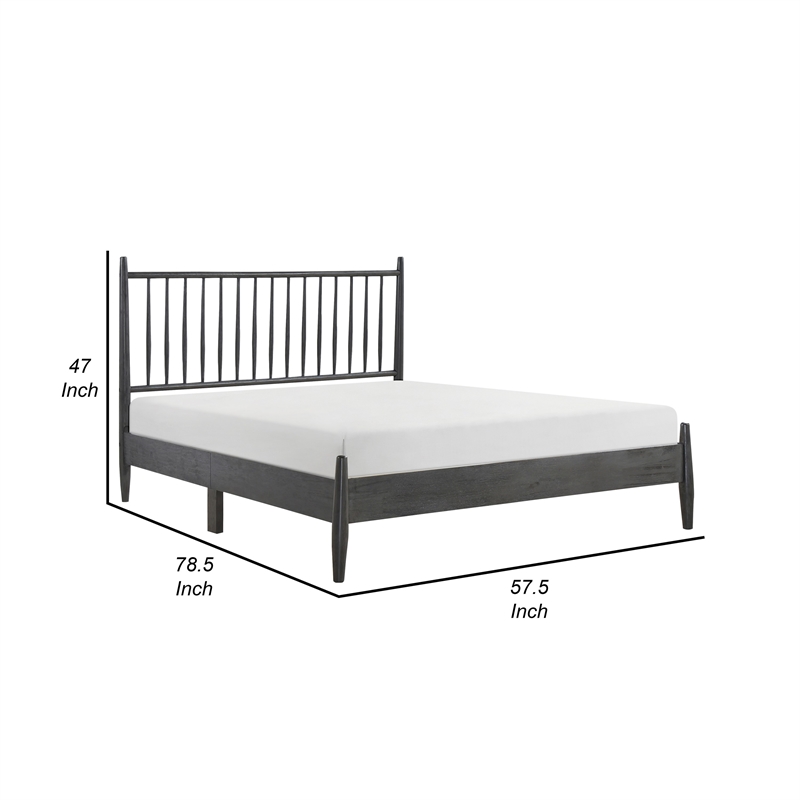 Lika Full Platform Bed- Vertical Slatted Headboard- Charcoal Gray Wood