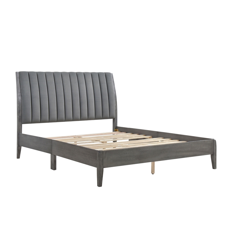 Ryla California King Platform Bed- Gray Tufted Velvet Upholstered Headboard