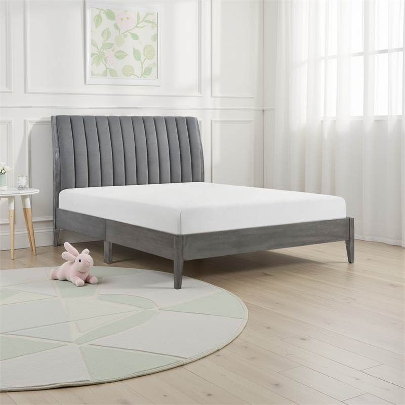 Ryla California King Platform Bed- Gray Tufted Velvet Upholstered Headboard