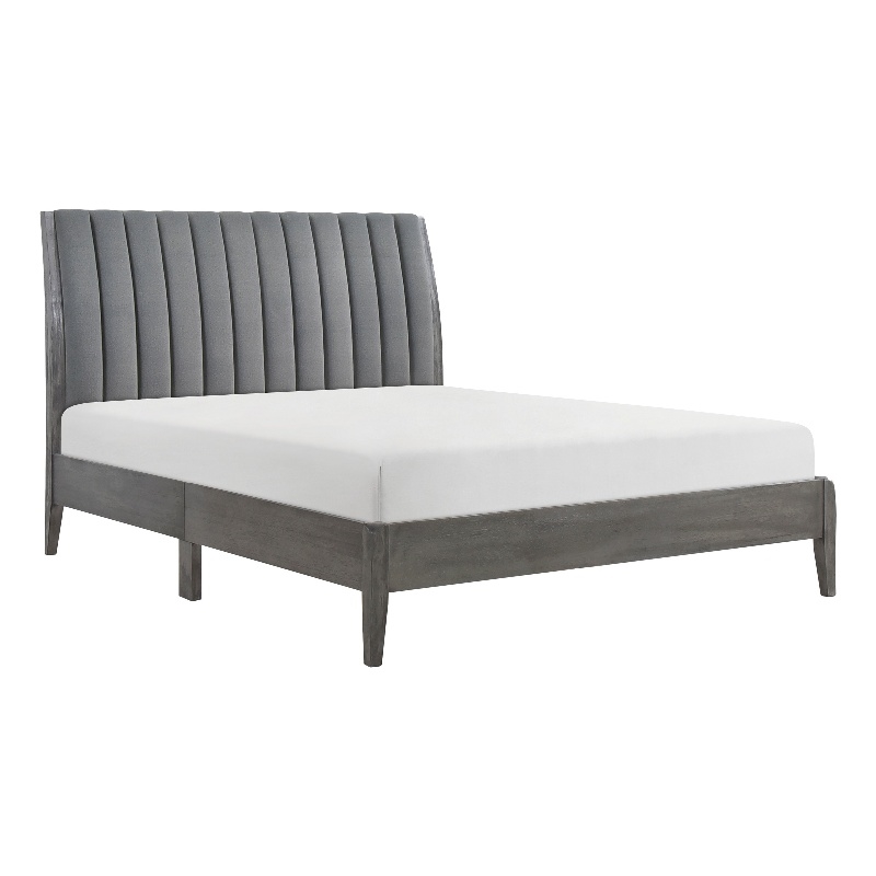 Ryla California King Platform Bed- Gray Tufted Velvet Upholstered Headboard