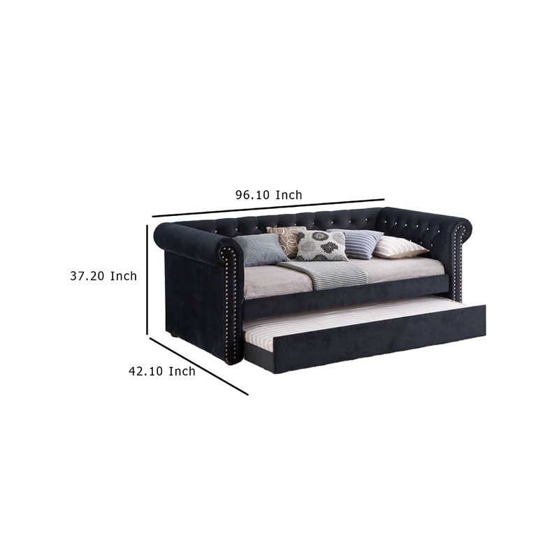 Loe Daybed w Pull Out Trundle- Chesterfield Black Velvet Upholstery