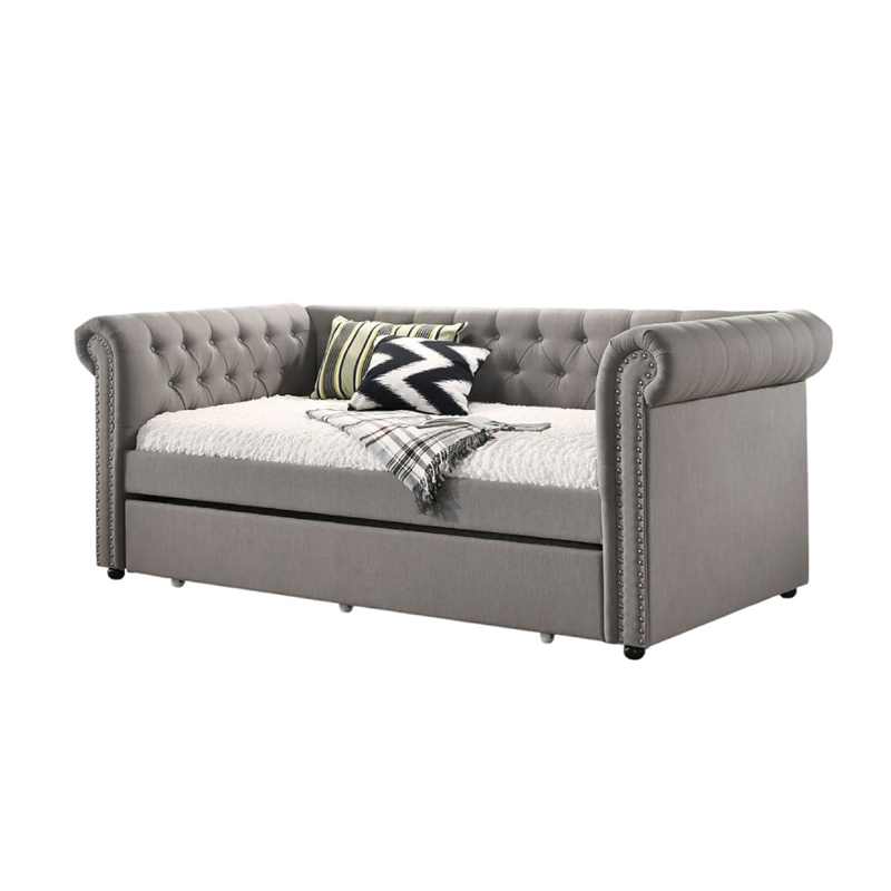 Loe Daybed w Pull Out Trundle- Chesterfield Dove Gray Upholstery
