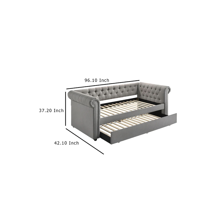 Loe Daybed w Pull Out Trundle- Chesterfield Dove Gray Upholstery