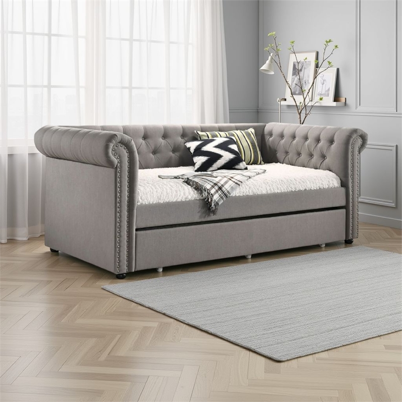 Loe Daybed w Pull Out Trundle- Chesterfield Dove Gray Upholstery