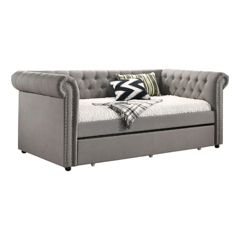 Loe Daybed w Pull Out Trundle- Chesterfield Dove Gray Upholstery