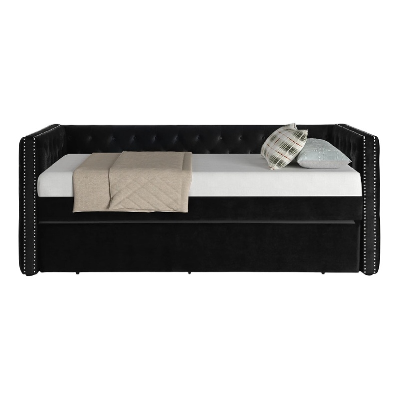Lem Daybed w Pull Out Trundle- Chesterfield Black Velvet Upholstery