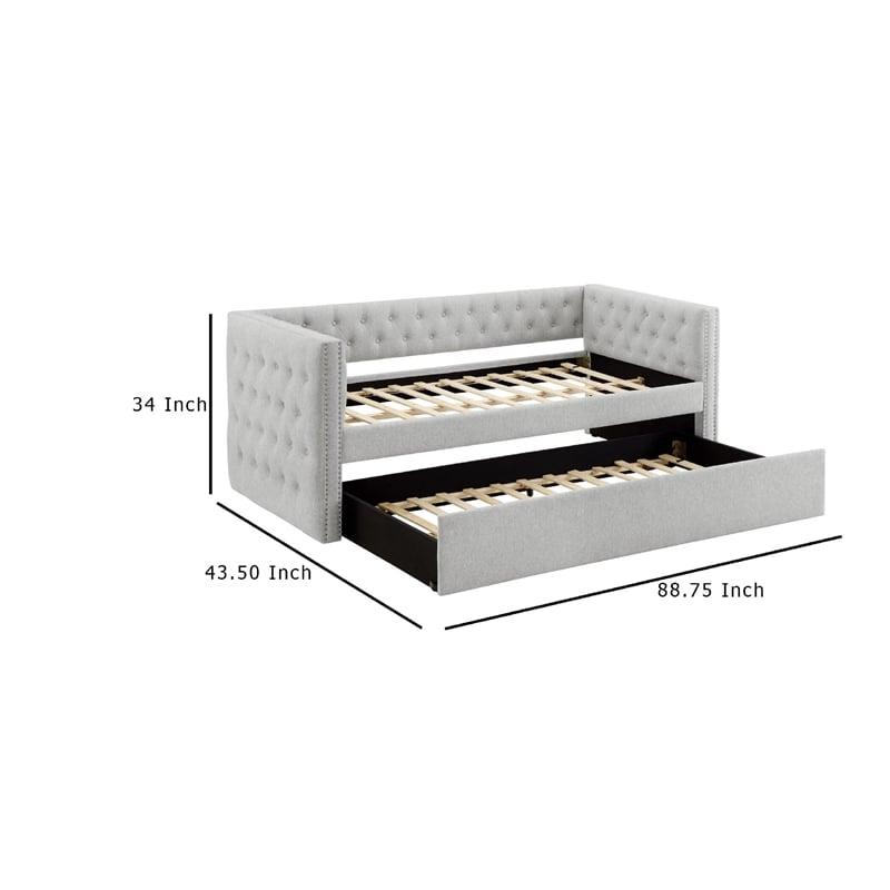 Lem Daybed w Pull Out Trundle- Chesterfield Dove Gray Upholstery