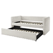 Lya Daybed w Pull Out Trundle- Textured Tufted White Dove Upholstery