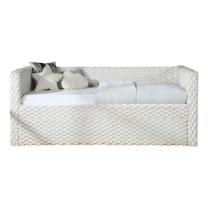 Lya Daybed w Pull Out Trundle- Textured Tufted White Dove Upholstery