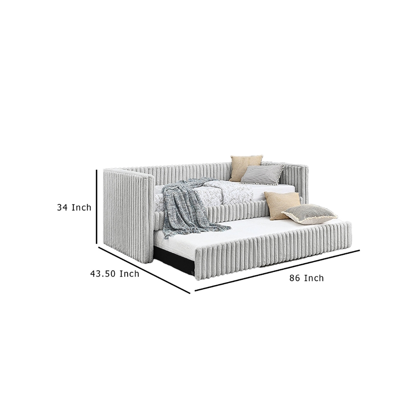 Keya Daybed w Pull Out Trundle- Channel Tufted Light Gray Upholstery
