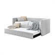 Keya Daybed w Pull Out Trundle- Channel Tufted Light Gray Upholstery