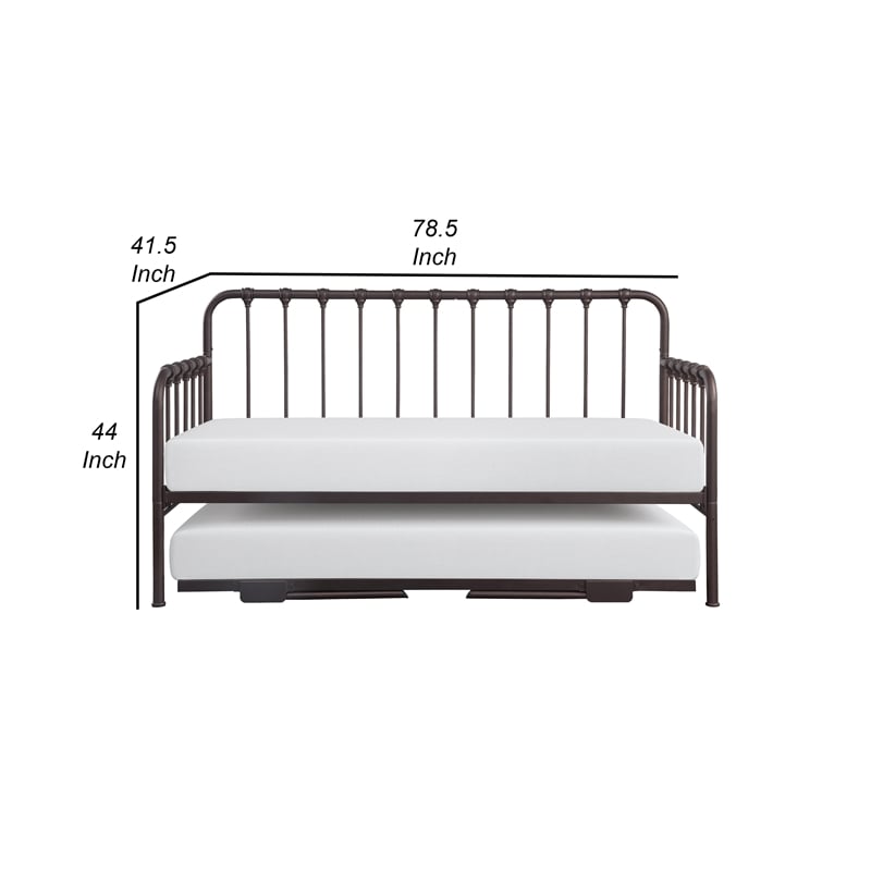 Ziva Daybed with Lift Up Trundle- Dark Bronze Metal Frame- Folding Legs