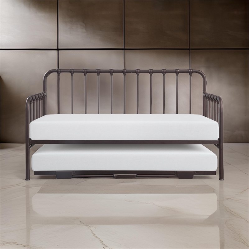 Ziva Daybed with Lift Up Trundle- Dark Bronze Metal Frame- Folding Legs