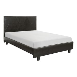 Leo California King Size Platform Bed- Brown Faux Leather- Solid Wood