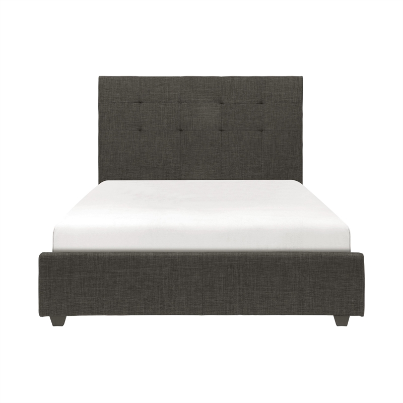 Cady California King Bed- Tufted Upholstered Headboard- Gray Solid Wood
