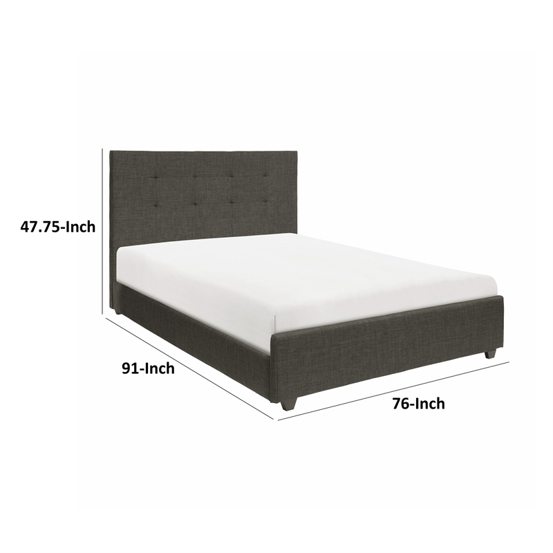 Cady California King Bed- Tufted Upholstered Headboard- Gray Solid Wood