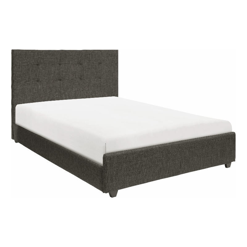 Cady King Size Platform Bed- Tufted Upholstered Headboard- Gray Solid Wood