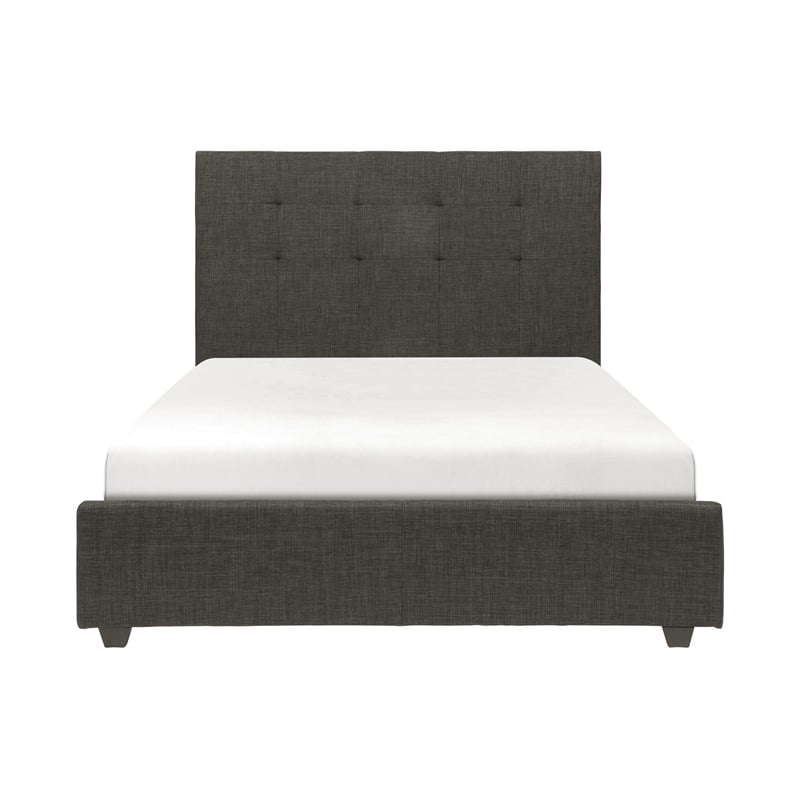 Cady Queen Size Bed with Tufted Upholstered Headboard- Brown- Solid Wood