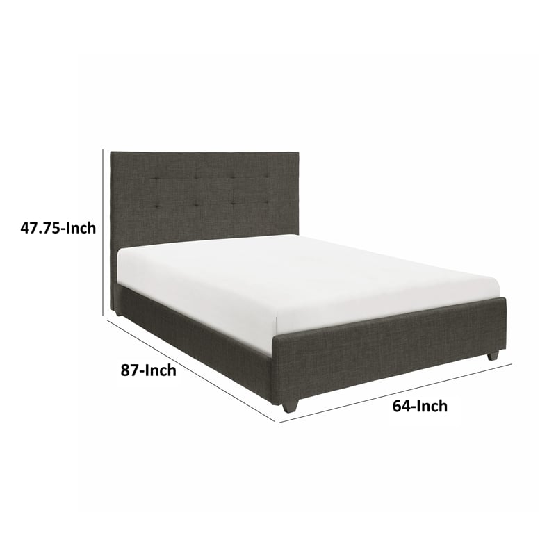 Cady Queen Size Bed with Tufted Upholstered Headboard- Brown- Solid Wood