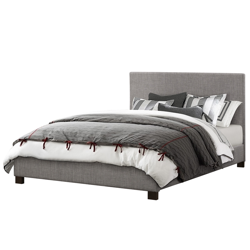 Sin Full Size Platform Bed- Panel Headboard- Gray Polyester Upholstery