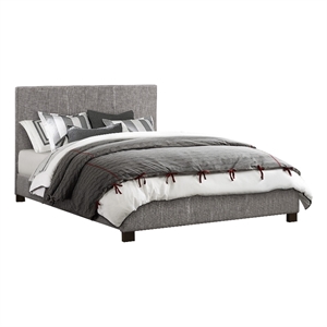 Sin Full Size Platform Bed- Panel Headboard- Gray Polyester Upholstery
