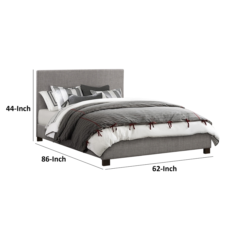 Sin Queen Size Platform Bed- Panel Headboard- Gray Polyester Upholstery