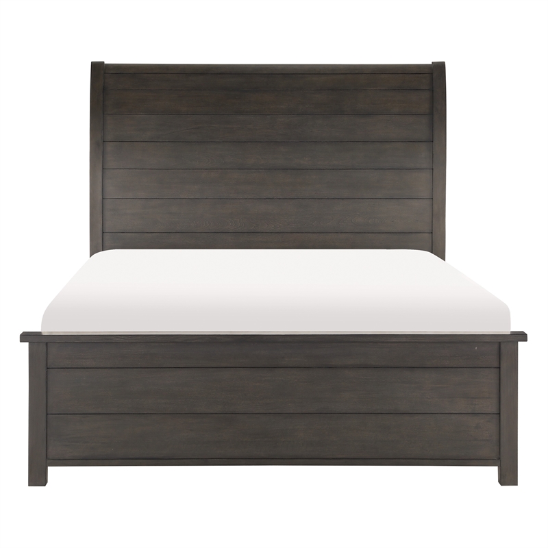 Bron Queen Size Bed with Sleigh Headboard Design- Brown Finish- Solid Wood