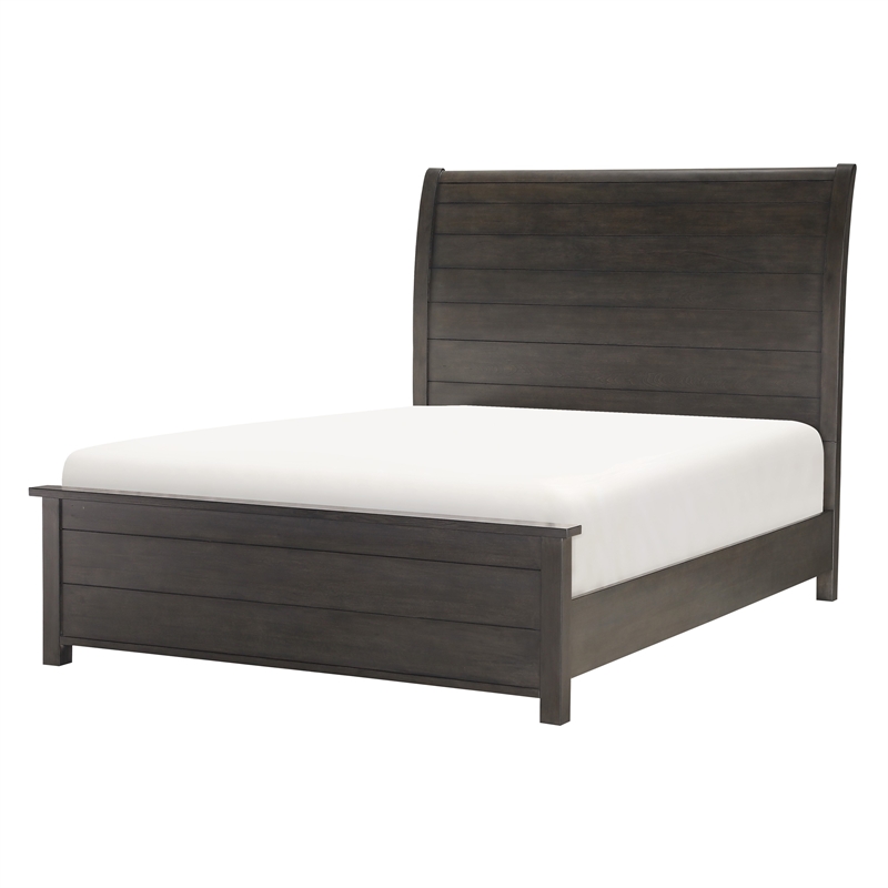Bron Queen Size Bed with Sleigh Headboard Design- Brown Finish- Solid Wood