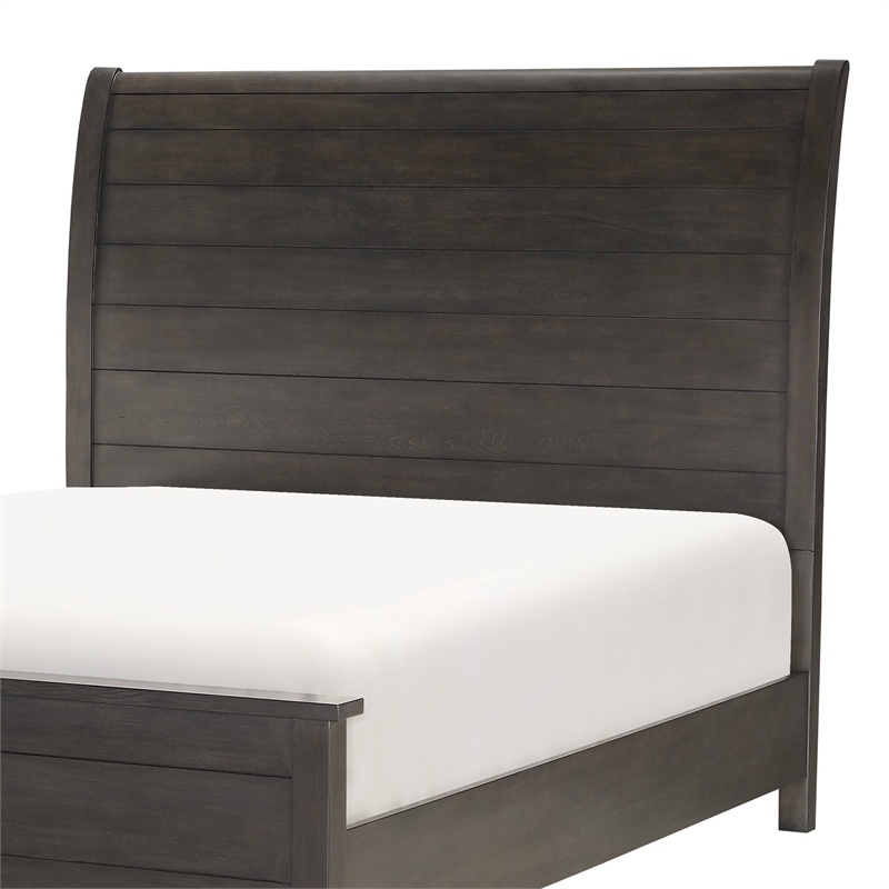 Bron Queen Size Bed with Sleigh Headboard Design- Brown Finish- Solid Wood