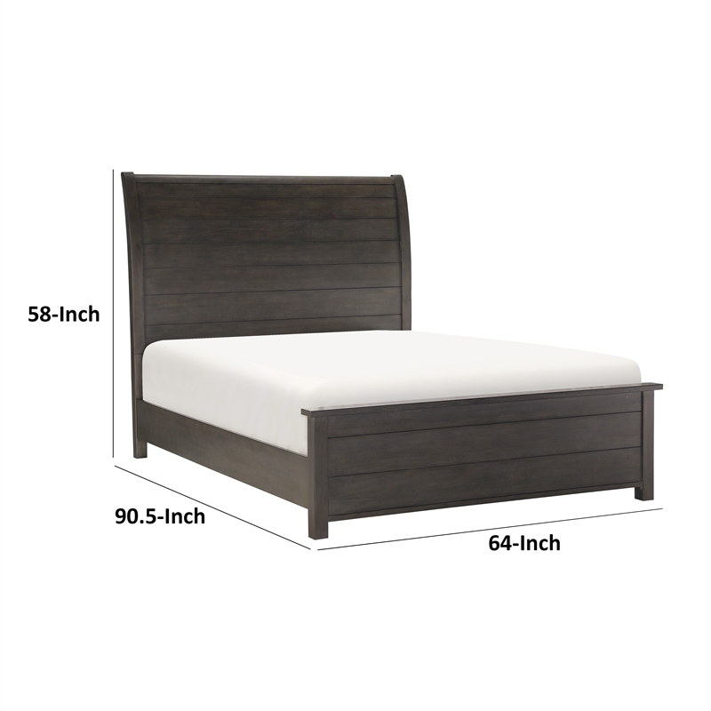 Bron Queen Size Bed with Sleigh Headboard Design- Brown Finish- Solid Wood