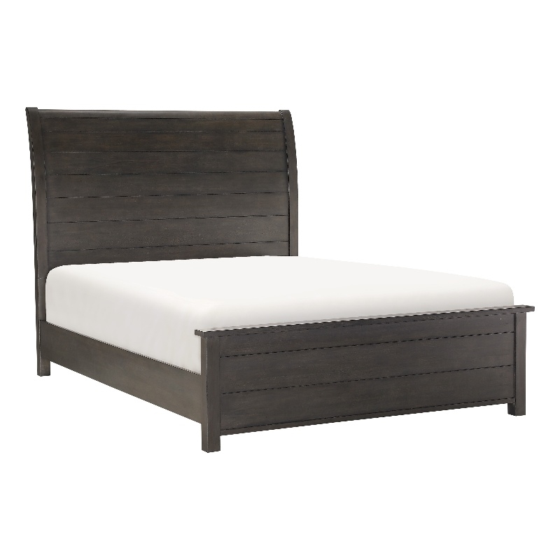 Bron Queen Size Bed with Sleigh Headboard Design- Brown Finish- Solid Wood