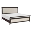 Bron Queen Bed with Sleigh Headboard Design- Beige Upholstery- Solid Wood