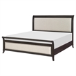 Bron Queen Bed with Sleigh Headboard Design- Beige Upholstery- Solid Wood