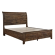 Rick Queen Size Platform Bed- Sleigh- 2 Footboard Storage- Brown Rubberwood