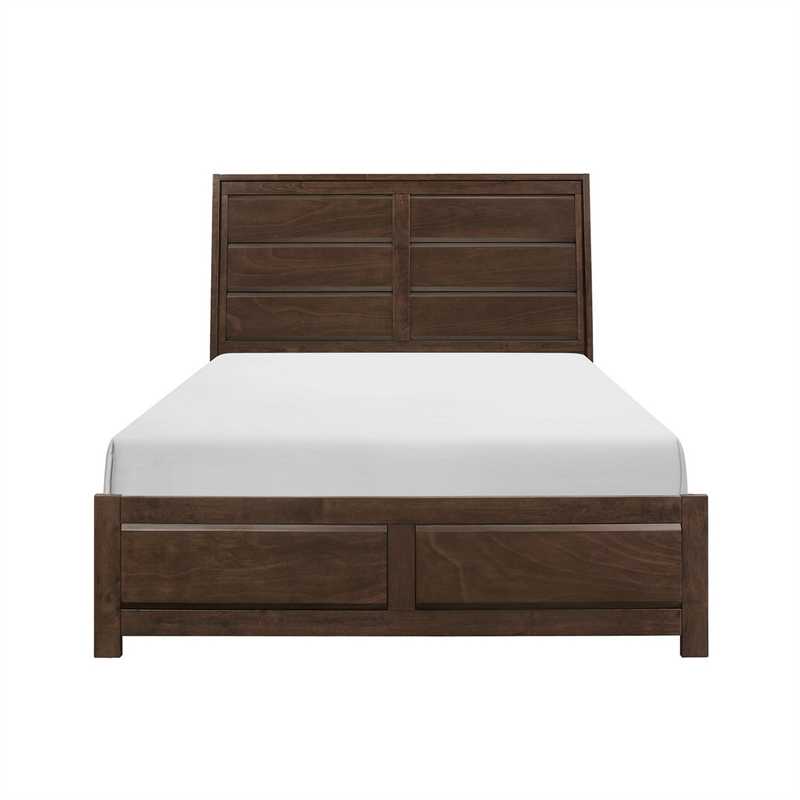 Rawn Queen Bed- Beveled Panel Headboard- Brown Okume Veneer- Solid Wood