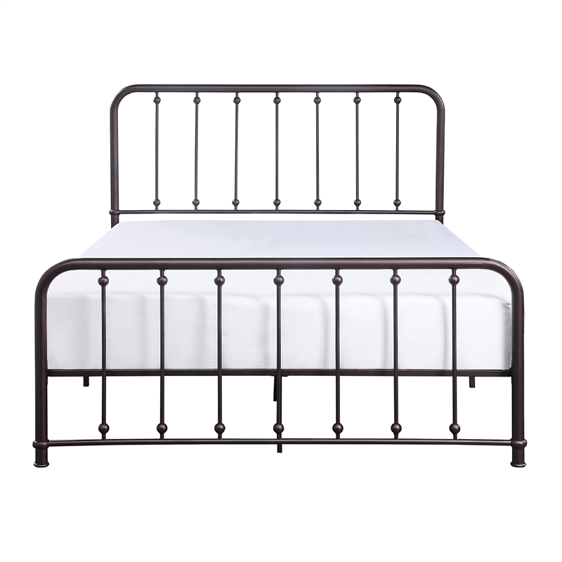 Ken Queen Bed- Vertical Slatted Headboard- Footboard- Dark Bronze Metal