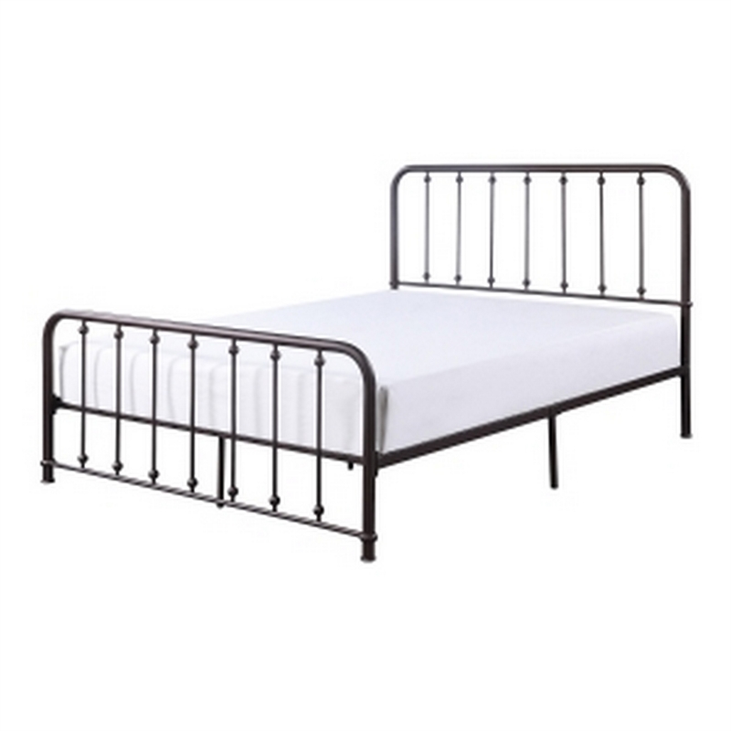 Ken Queen Bed- Vertical Slatted Headboard- Footboard- Dark Bronze Metal