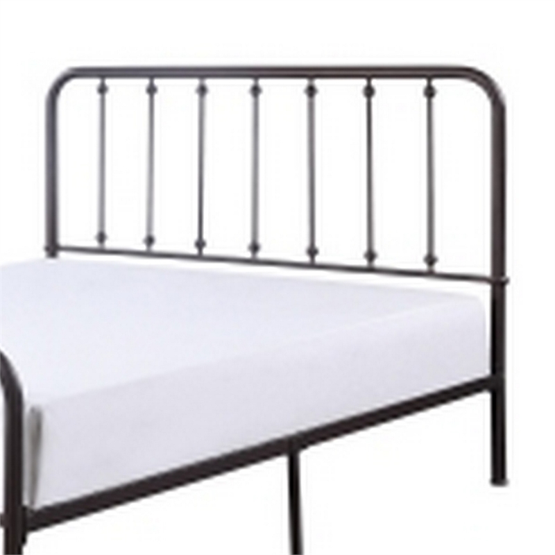 Ken Queen Bed- Vertical Slatted Headboard- Footboard- Dark Bronze Metal