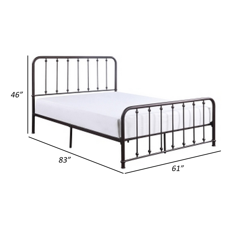 Ken Queen Bed- Vertical Slatted Headboard- Footboard- Dark Bronze Metal