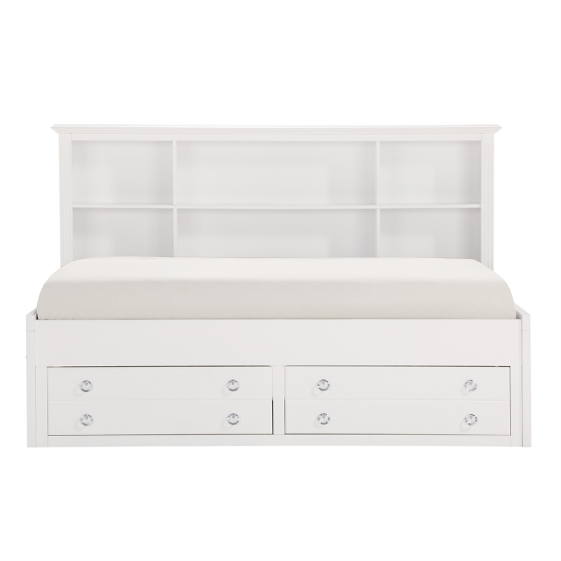Eso Twin Lounge Bed with Storage Shelf- Cabinet- USB Port- White Birch