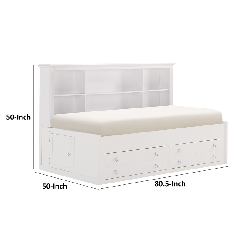 Eso Twin Lounge Bed with Storage Shelf- Cabinet- USB Port- White Birch