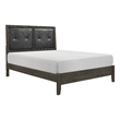 Din Full Size Bed- Button Tufted Faux Leather Upholstery- Gray Wood Veneer