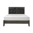 Din Full Size Bed- Button Tufted Faux Leather Upholstery- Gray Wood Veneer
